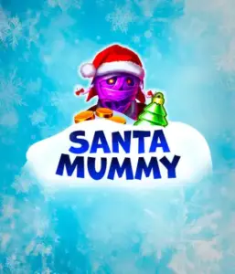  Discover the quirky "Santa Mummy" slot game by Belatra, showcasing a mummified Santa dressed in festive holiday attire. This colorful image captures the mummy with a vivid purple hue, wearing a Santa hat, surrounded by snowy blue with frosty snowflakes. The game's title, "Santa Mummy," is prominently displayed in large, frost-like blue letters.