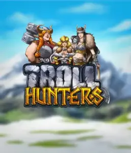 Enter the realm of "Troll Hunters," where valiant Viking warriors prepare to take on their foes. The logo displays a pair of Vikings, male and female, equipped with weapons, overlooking a frosty mountainous backdrop. They exude power and determination, capturing the essence of the game's adventurous theme.